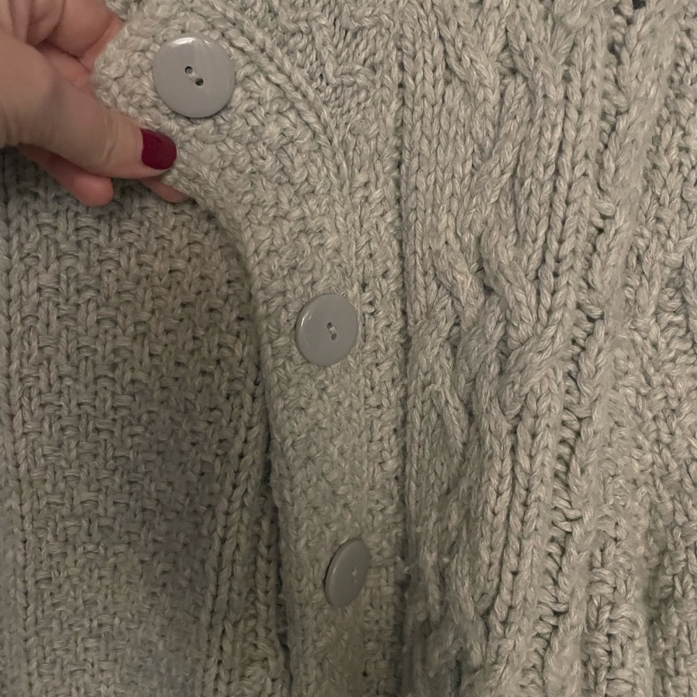 Basic Editions Light Gray Knit Button Down Cozy S… - image 4